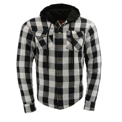 Milwaukee Leather MPM1629 Men's Plaid Hooded Flannel Biker Shirt with CE Approved Armor - Reinforced with Aramid Fibers