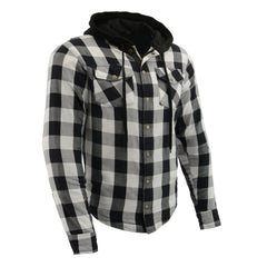 Milwaukee Leather MPM1629 Men's Plaid Hooded Flannel Biker Shirt with CE Approved Armor - Reinforced with Aramid Fibers