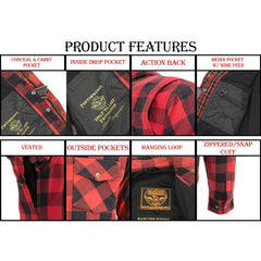 Milwaukee Leather MPM1631 Men's Plaid Flannel Biker Shirt with CE Approved Armor - Reinforced with Aramid Fiber