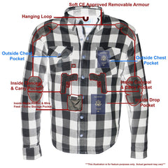 Milwaukee Leather MPM1633 Men's Plaid Flannel Biker Shirt with CE Approved Armor - Reinforced with Aramid Fiber