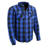 Milwaukee Leather Men's Plaid Flannel Blue Biker Shirt with CE Approved Armor Reinforced with Aramid Fiber MPM1634