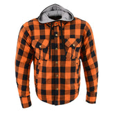 Milwaukee Leather MPM1642 Men's Plaid Hooded Flannel Biker Shirt with CE Approved Armor - Reinforced with Aramid Fibers