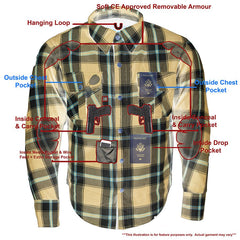 Milwaukee Leather MPM1645 Men's Plaid Flannel Biker Shirt with CE Approved Armor - Reinforced with Aramid Fiber
