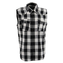 Milwaukee Leather MPM1647 Men's Classic Black and White Button-Down Flannel Cut Off Sleeveless Casual Shirt