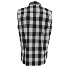 Milwaukee Leather MPM1647 Men's Classic Black and White Button-Down Flannel Cut Off Sleeveless Casual Shirt