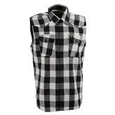 Milwaukee Leather MPM1647 Men's Classic Black and White Button-Down Flannel Cut Off Sleeveless Casual Shirt