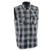 Milwaukee Leather MPM1648 Men's Classic Black and Grey Button-Down Flannel Cut Off Sleeveless Casual Shirt