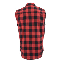 Milwaukee Leather MPM1649 Men's Classic Black and Red Button-Down Flannel Cut Off Sleeveless Casual Shirt