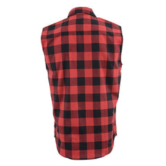 Milwaukee Leather MPM1649 Men's Classic Black and Red Button-Down Flannel Cut Off Sleeveless Casual Shirt