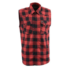 Milwaukee Leather MPM1649 Men's Classic Black and Red Button-Down Flannel Cut Off Sleeveless Casual Shirt