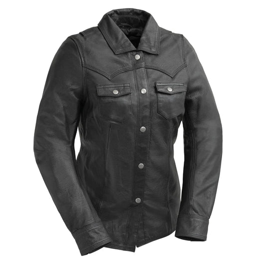 FIL118SC-Onyx Women's Leather Motorcycle Shirt