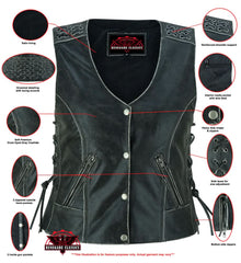 Women's Gray Vest with Grommet and Lacing Accents