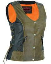 Women's Vest with Grommet and Lacing Accents - Two Tone