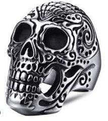 R16 Stainless Steel Large Sugar Cane Skull Biker Ring