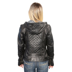 Milwaukee Leather SFL2810 Women's Black Scuba Style Fashion Leather Jacket with Drawstring and Hoodie