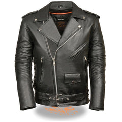Milwaukee Leather SH1011TALL Black Classic Brando Motorcycle Jacket for Men Made of Cowhide Leather with Side Lacing