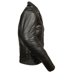 Milwaukee Leather SH1011TALL Black Classic Brando Motorcycle Jacket for Men Made of Cowhide Leather with Side Lacing