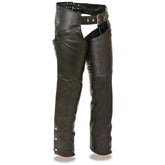 Milwaukee Leather Chaps for Women Black Premium Skin - Deep Hip Pockets Back Thigh Laces Motorcycle Chap - SH1173