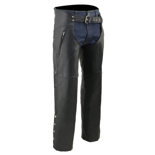 Milwaukee Leather SH1190 Men's Black Leather Chaps with Zippered Thigh Pockets