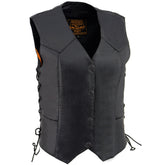 Milwaukee Leather SH1227L Women's Black Leather Side Laces Classic Western Motorcycle Rider Vest with 4-Snaps Closure