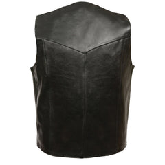 Milwaukee Leather SH1310 Men's Black Leather Classic V-Neck Motorcycle Rider Vest with Front Snap Button Closure