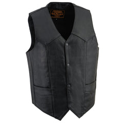 Milwaukee Leather SH1310 Men's Black Leather Classic V-Neck Motorcycle Rider Vest with Front Snap Button Closure