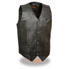 Milwaukee Leather SH1310 Men's Black Leather Classic V-Neck Motorcycle Rider Vest with Front Snap Button Closure