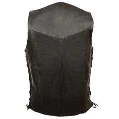Milwaukee Leather SH1315Tall Men's Classic Black Leather V-Neck Side Lace Motorcycle Rider Vest with Snap Closure