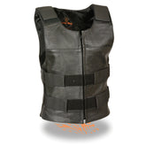Milwaukee Leather SH1367LZ Women's Black Leather Swat Style Rider Vest with Plain Back Panel for Club Patches