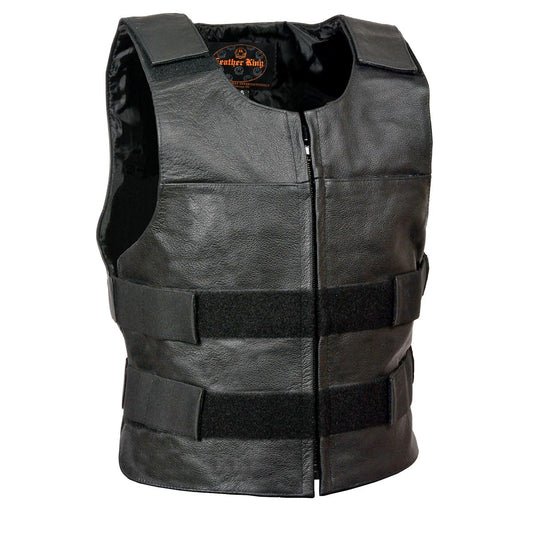 Milwaukee Leather SH1367Z Men's Black Leather 'Replica' Bullet Proof Style Motorcycle Biker Vest