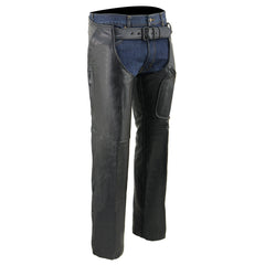 Milwaukee Leather Men's Black Premium Leather Motorcycle Rider Chaps with Front 3-Pockets - Thigh Patch Pocket-SH1766