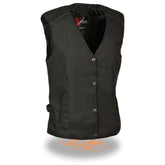 Milwaukee Leather SH1955 Ladies Black and Pink Textile Vest with Wing Embroidery