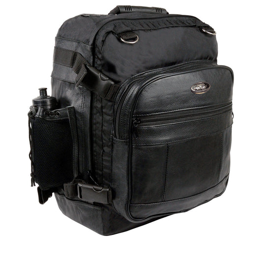 Milwaukee Leather SH54001 Medium Black Leather and Textile Motorcycle Cruiser Sissy Bar Bag Back-Pack