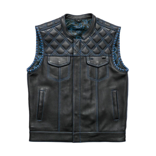 FIM672QLT-Blue-Sinister - Men's Motorcycle Leather Vest