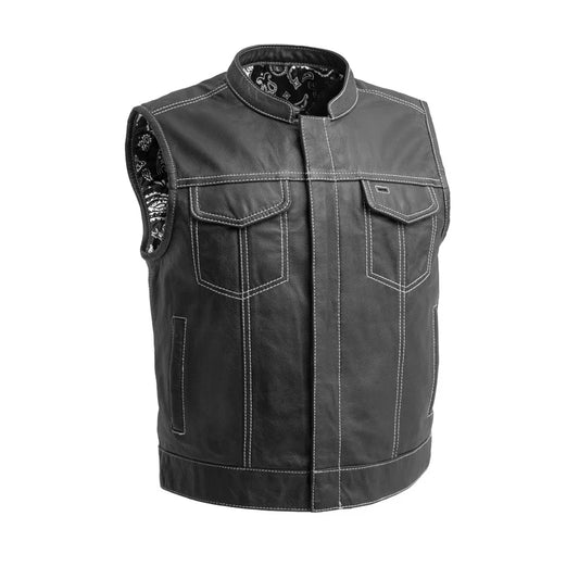 FIM655PM-WHT-The Club Cut Men's Motorcycle Leather Vest, Multiple Color Options