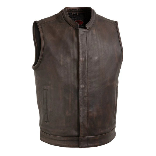 FIM621CV-Top Rocker Men's Motorcycle Leather Vest