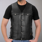 Hot Leathers VSM1038 Men's Black motorcycle 'Conceal and Carry' Leather Biker Vest with Side Laces
