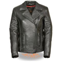 Milwaukee Leather LKL2711 Women's Braided Black Leather Motorcycle Rider Jacket with Studded Back