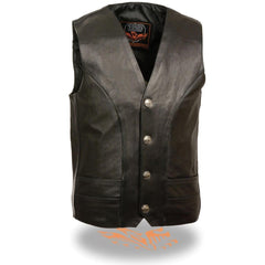 Milwaukee Leather ML1368 Men's Black Premium Leather V-Neck Motorcycle Rider Vest with Buffalo Nickel Snaps Closure