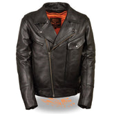 Milwaukee Leather MLM1570 Men's Black Premium Cowhide Leather Utility Pocket Motorcycle Jacket