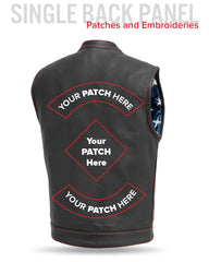 Born Free Men's Leather Motorcycle Leather Vest - Red Stitch