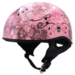 Hot Leathers HLD1048 Live, Love Ride Gloss Pink Motorcycle DOT Approved Skull Cap Half Biker Helmet