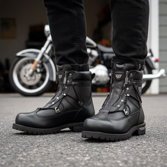 Milwaukee Motorcycle Clothing Company MB440 Men's Black Throttle Motorcycle Leather Boots