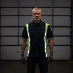 Milwaukee Motorcycle Clothing Co. Men’s Blk/Green Mechanic Work Shirt – w / Reflective Strip, Rider‑Built MDM11611