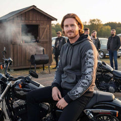 Milwaukee Leather Men's Bare Bones Charcoal Reflective Skull CE Armored Riding Hoodie, Shoulder and Elbow Armor - MPM1799