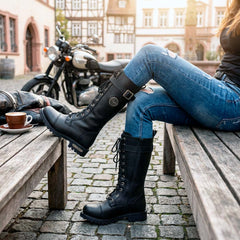Milwaukee Leather MBL9355W Women's 'Wide Width' Black 14-inch Lace-Up High Rise Motorcycle Leather Boots