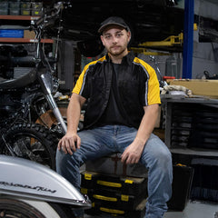Milwaukee Motorcycle Clothing Co. Men’s Blk/Yellow Mechanic Work Shirt – w / Reflective Strip, Rider‑Built MDM11600