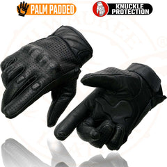 Milwaukee Leather MG7500 Men's Black Perforated Leather Gloves with Rubberized Knuckles