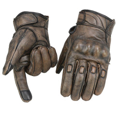 Milwaukee Leather MG7514 Men's Distressed Brown Leather Gloves with Gel Palm and Knuckle Protectors