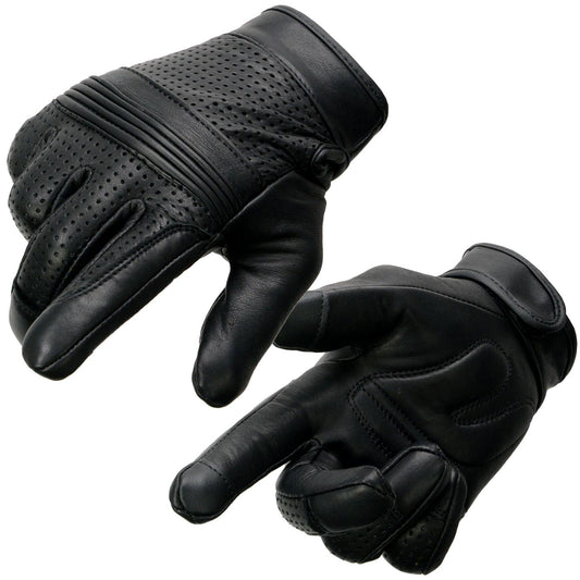 Milwaukee Leather MG7516 Men's Black 'i-Touch Screen' Premium Perforated Leather Gloves with Flex Knuckles